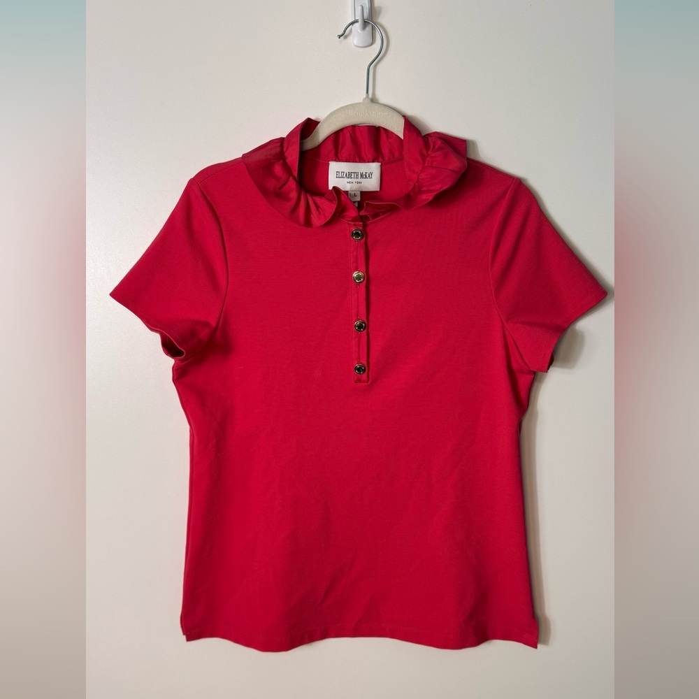 #647 Elizabeth McKay Susan Polo Ruffle Collar Shirt size L - Picture 3 of 10